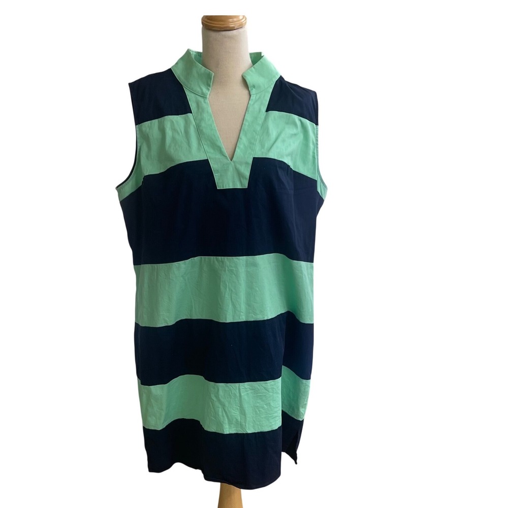 STS Sail to Sable Striped Sleeveless Collared Polo Shirt Dress Navy Mint XL